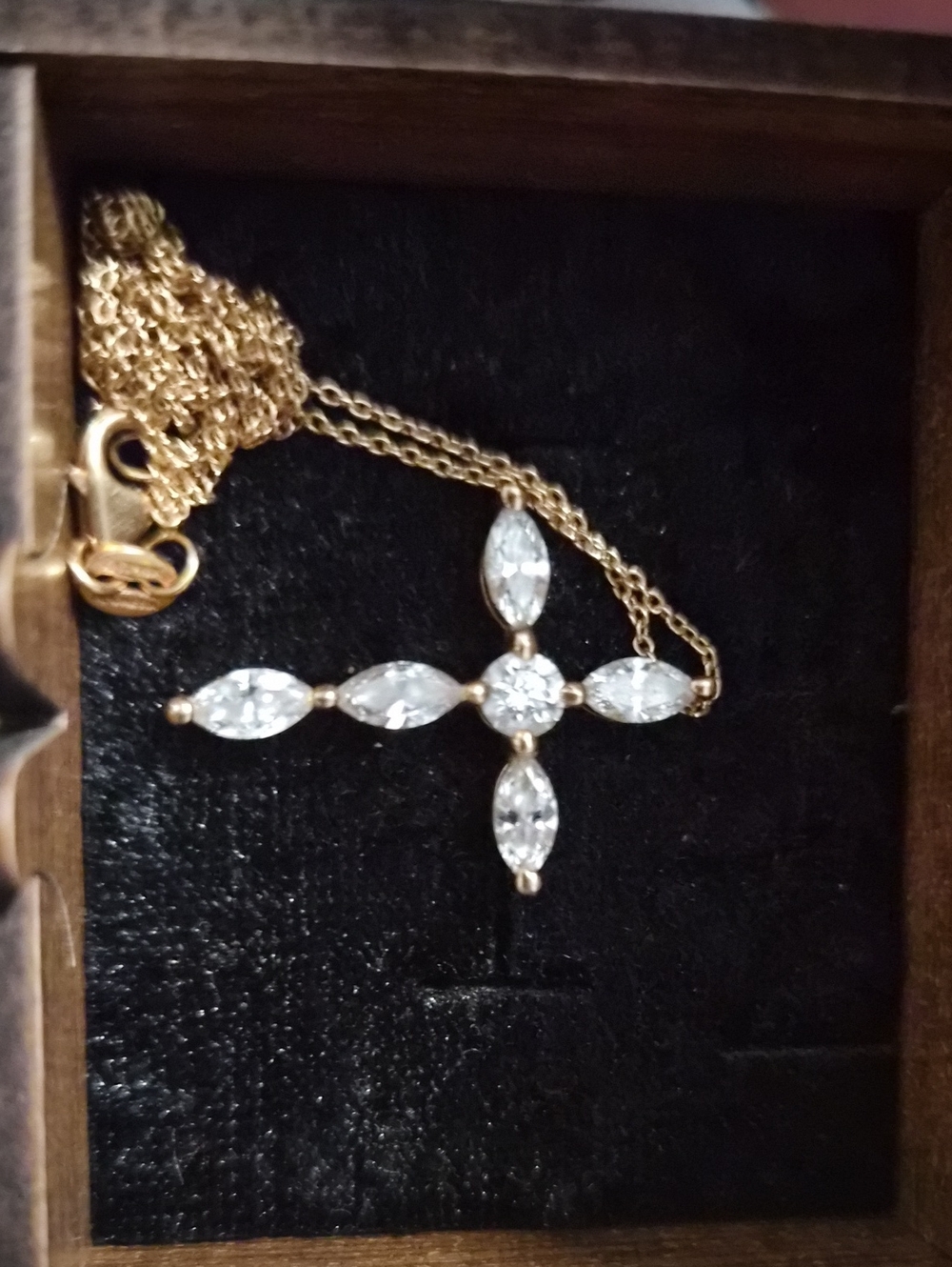 Gold Cross Pendant with Clear Marquise Diamonds